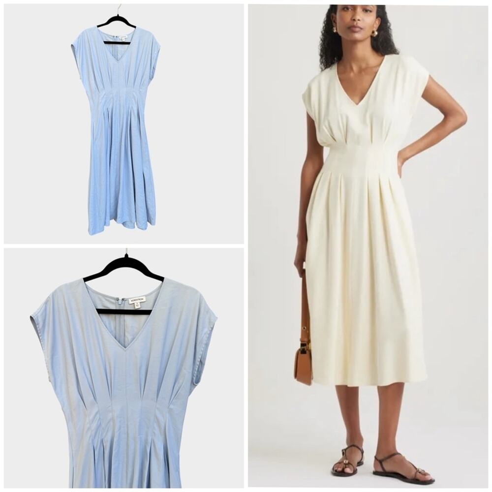 NEW Nordstrom light blue pleated waist midi dress, small
